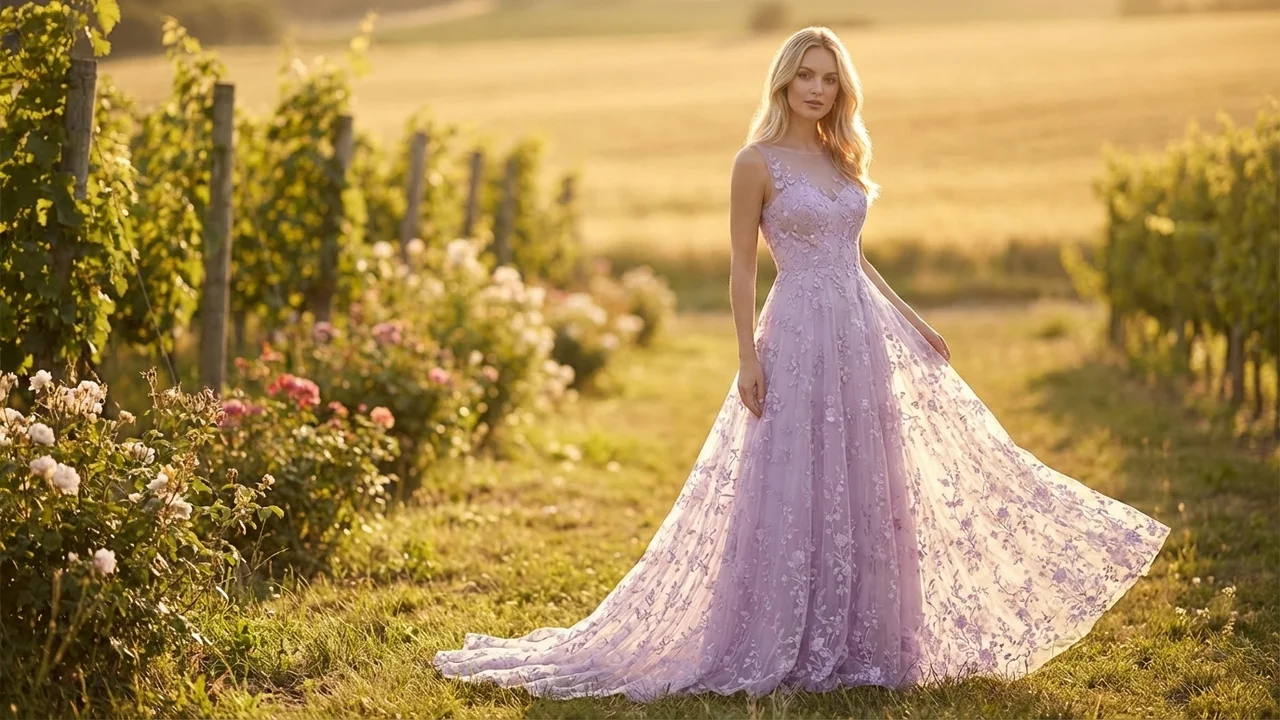 Lilac Embroidered A-Line Purple Wedding Dress - 6