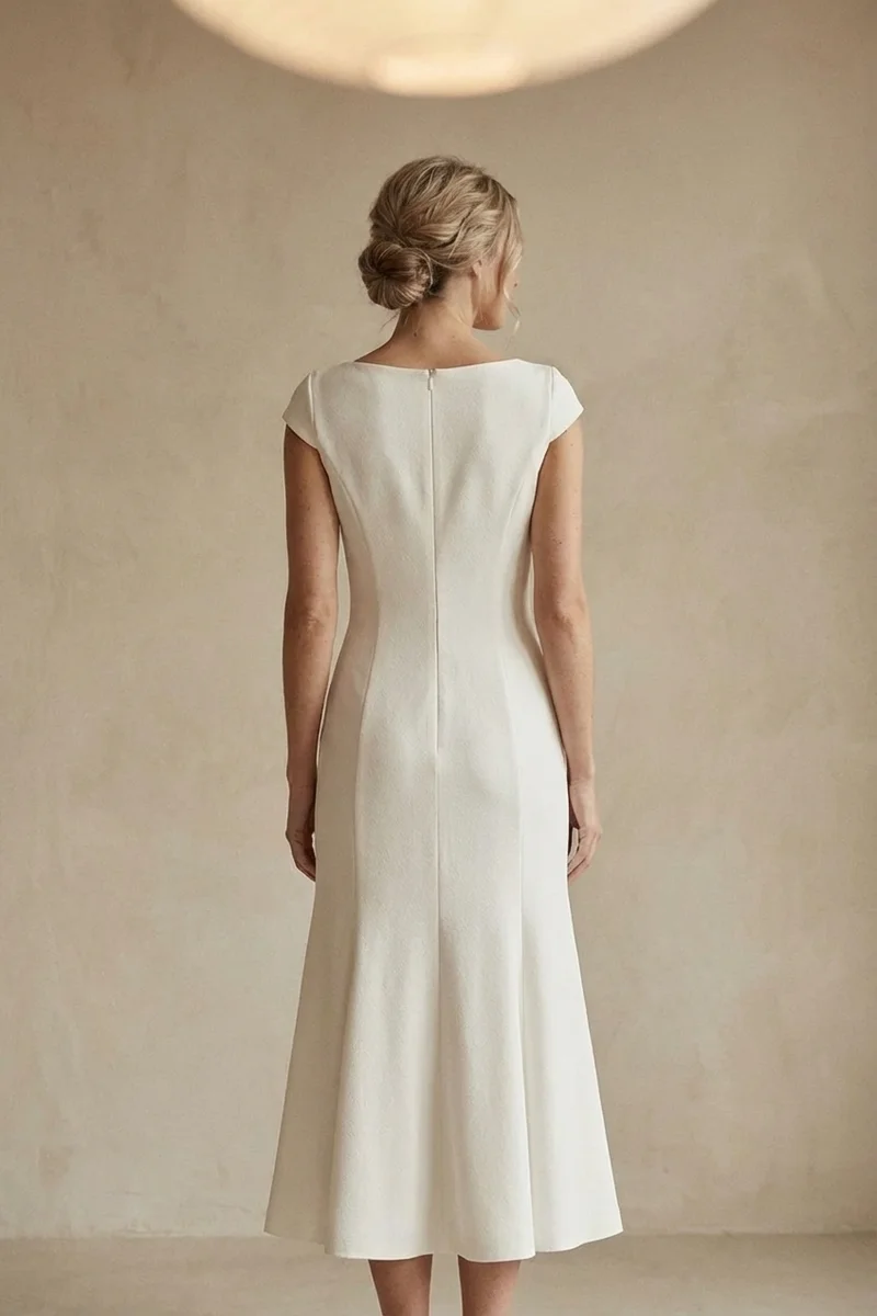 Elegant Crepe Midi Reception Dress - 2