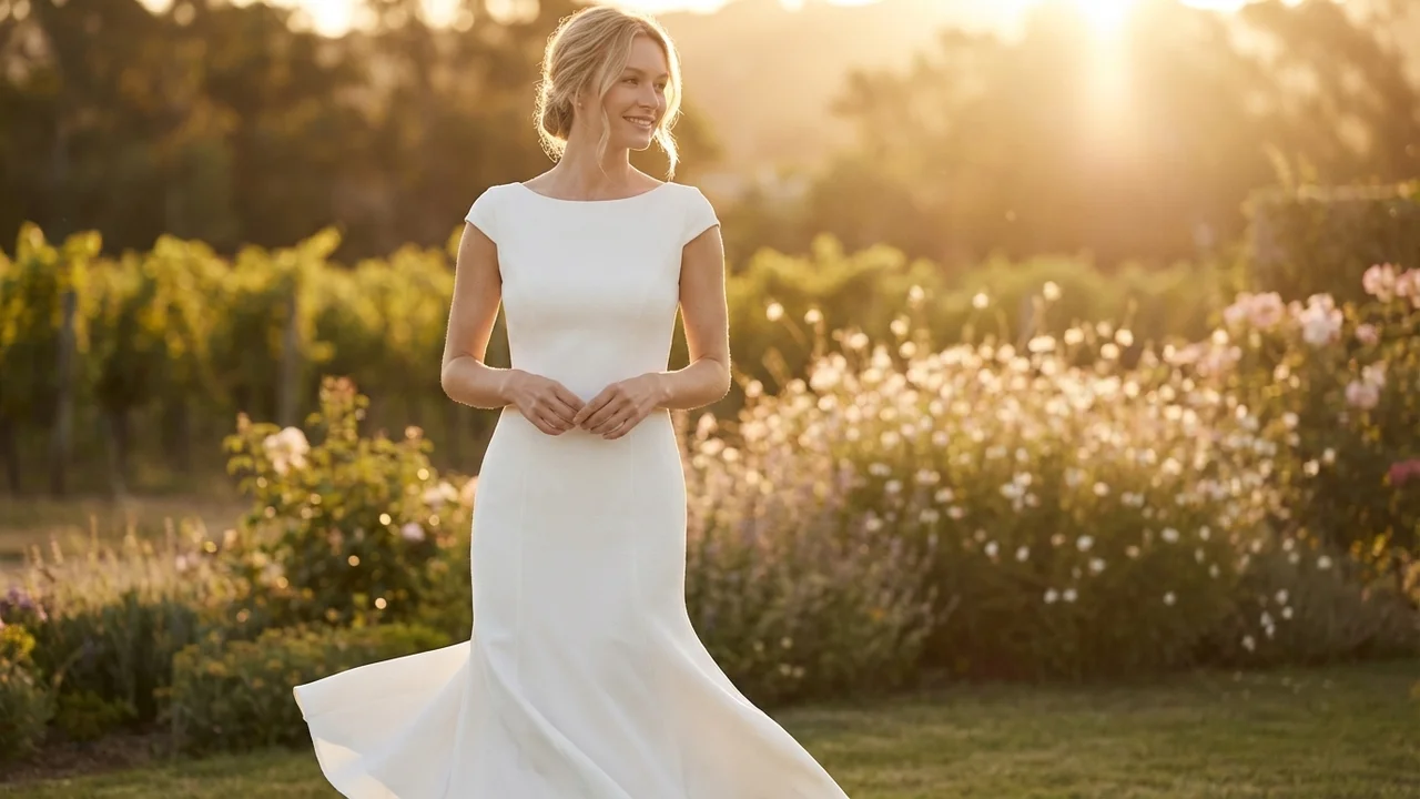 Elegant Crepe Midi Reception Dress - 6