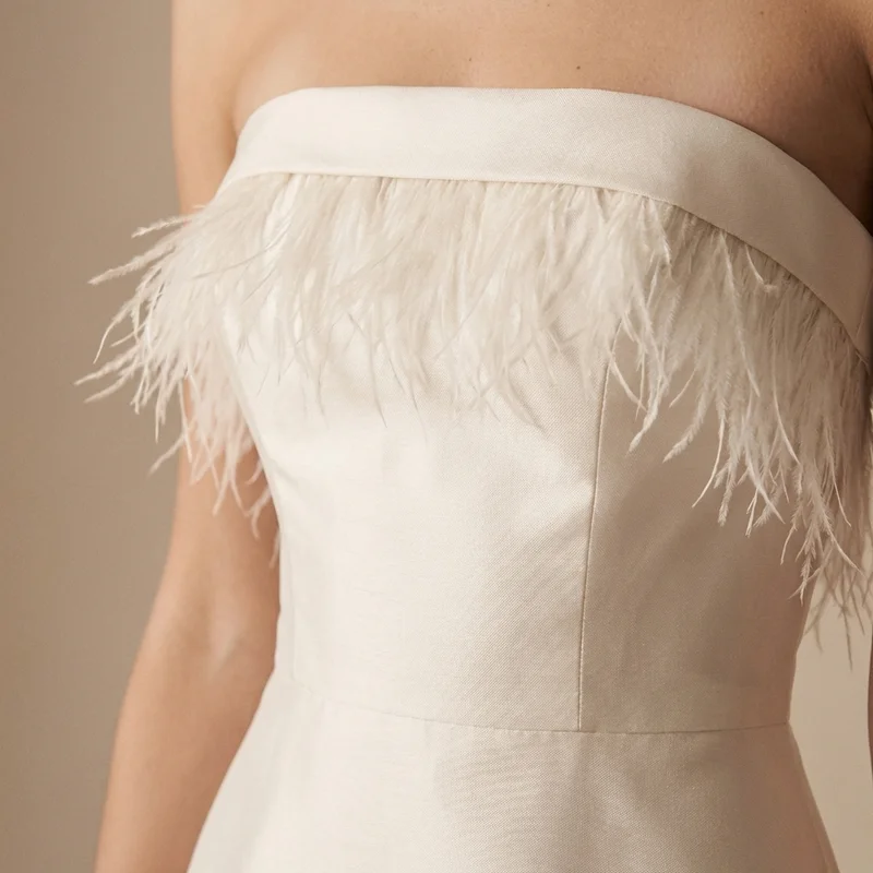 Feather Trim Cocktail Reception Dress - 3