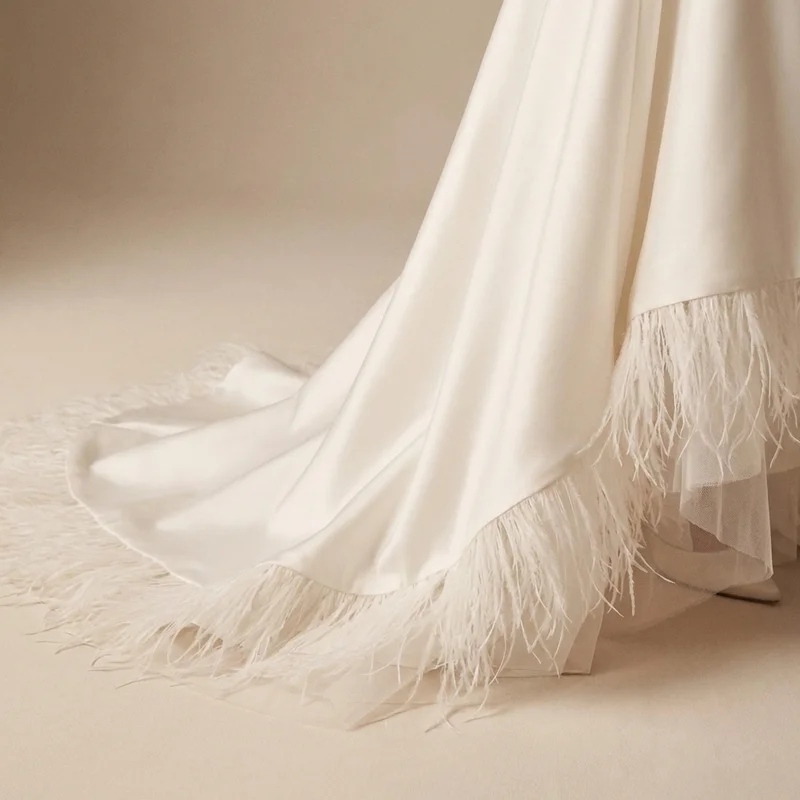 Feather Trim Cocktail Reception Dress - 4