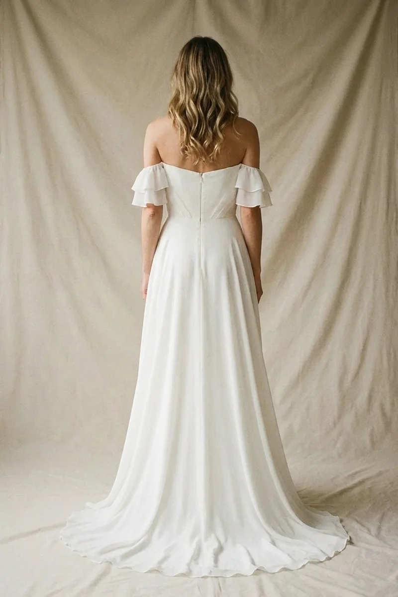 Harper Ruffle Off-Shoulder Chiffon Wedding Dress - 2