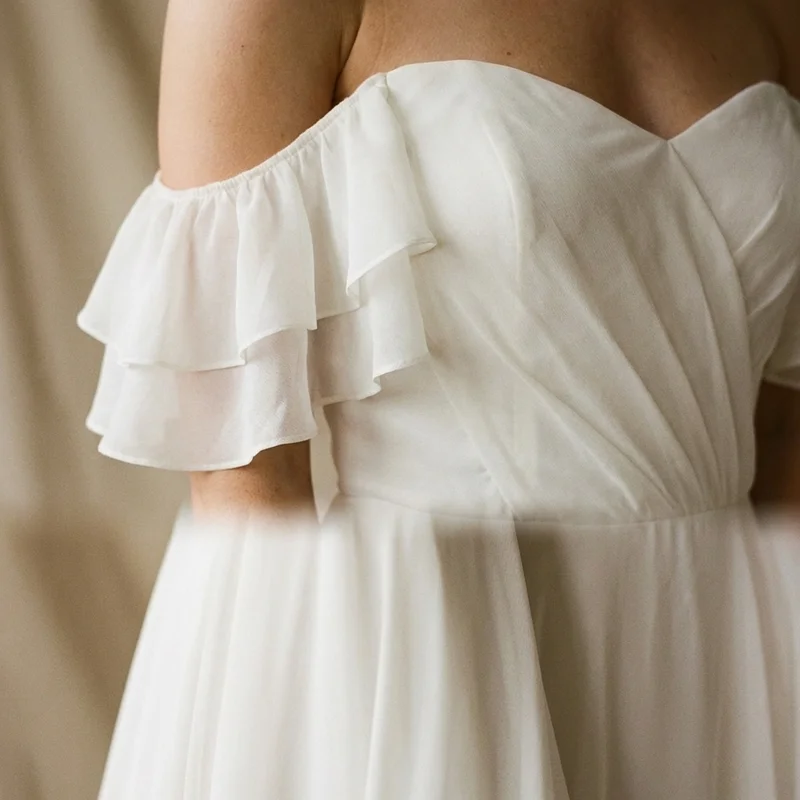 Harper Ruffle Off-Shoulder Chiffon Wedding Dress - 3