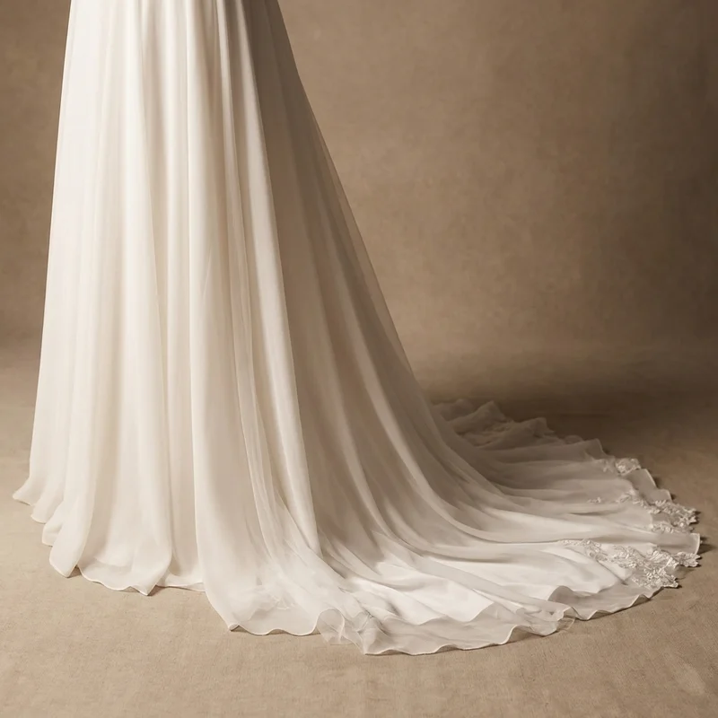 Harper Ruffle Off-Shoulder Chiffon Wedding Dress - 4