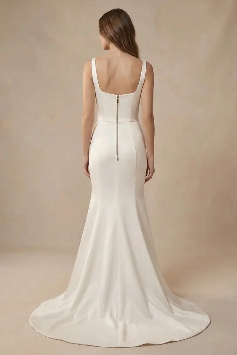 Isla Ruffle Hem Satin Fit and Flare Wedding Dress - 2