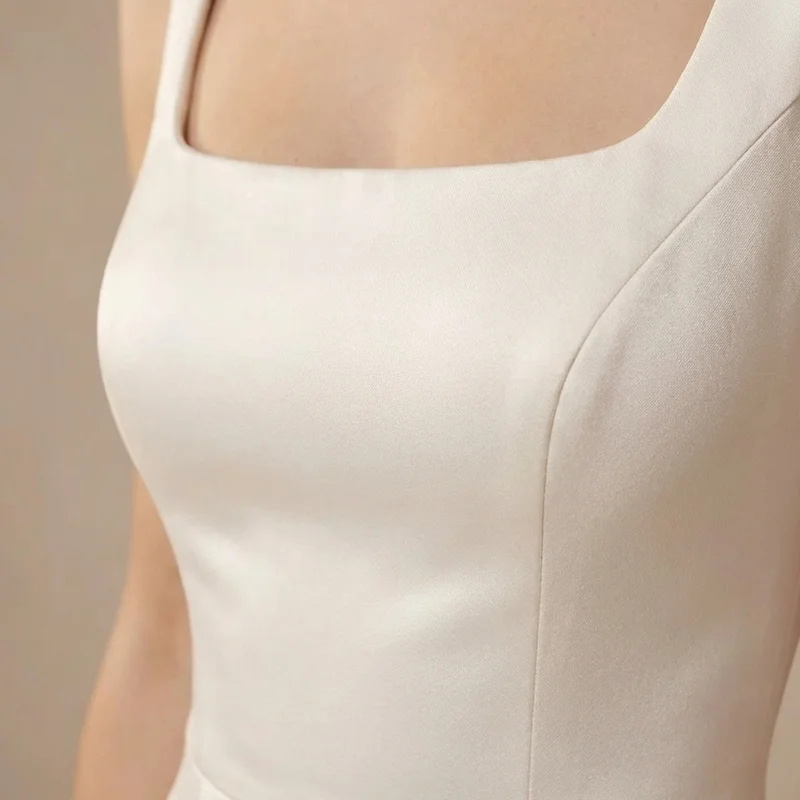 Isla Ruffle Hem Satin Fit and Flare Wedding Dress - 3