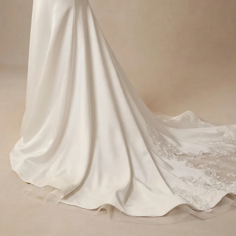 Isla Ruffle Hem Satin Fit and Flare Wedding Dress - 4