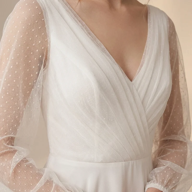 Bohemian Sheer Sleeve Chiffon Wedding Dress - 3