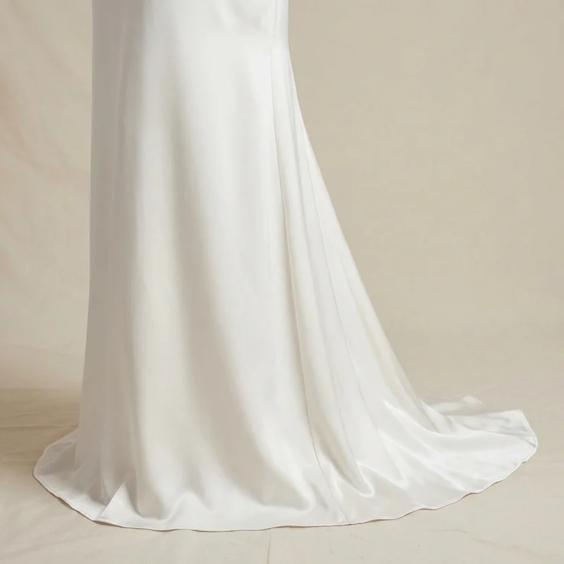 Minimalist Satin Short Sleeve Wedding Dress - 4