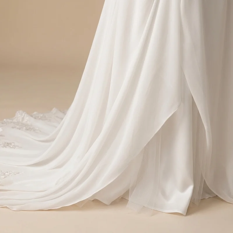 Breezy Chiffon Short Sleeve Beach Wedding Dress - 4