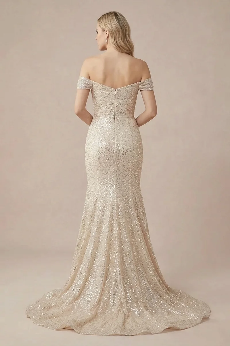 Noelle Sequin Off-Shoulder Mermaid Wedding Dress - 2