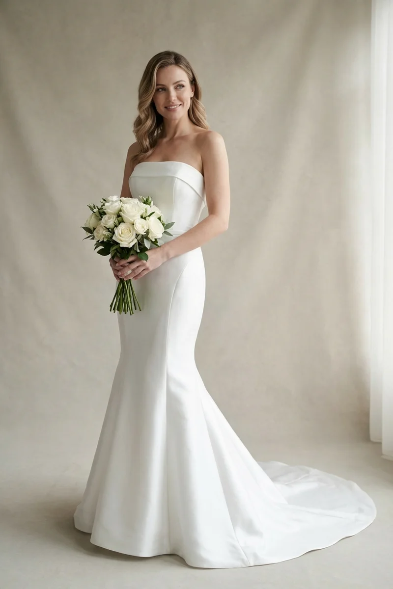 Strapless Satin Mermaid Wedding Gown - 1