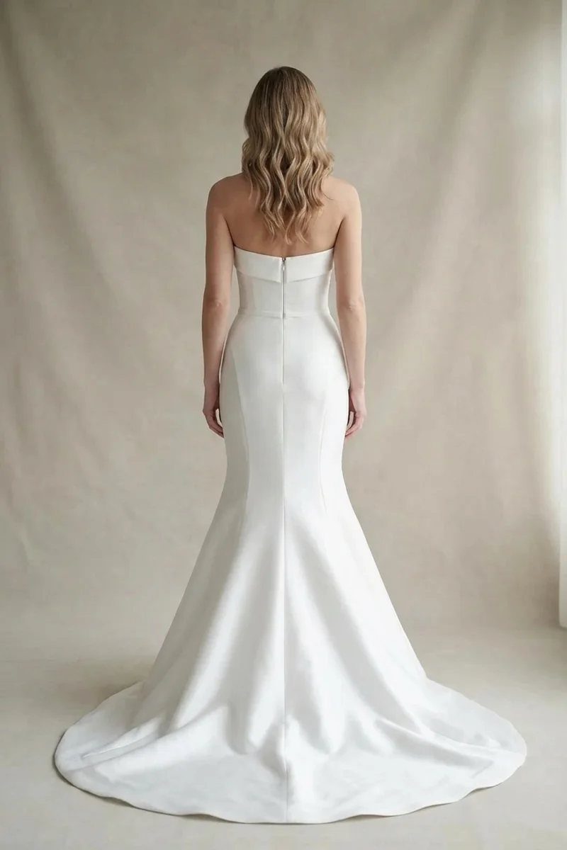 Strapless Satin Mermaid Wedding Gown - 2
