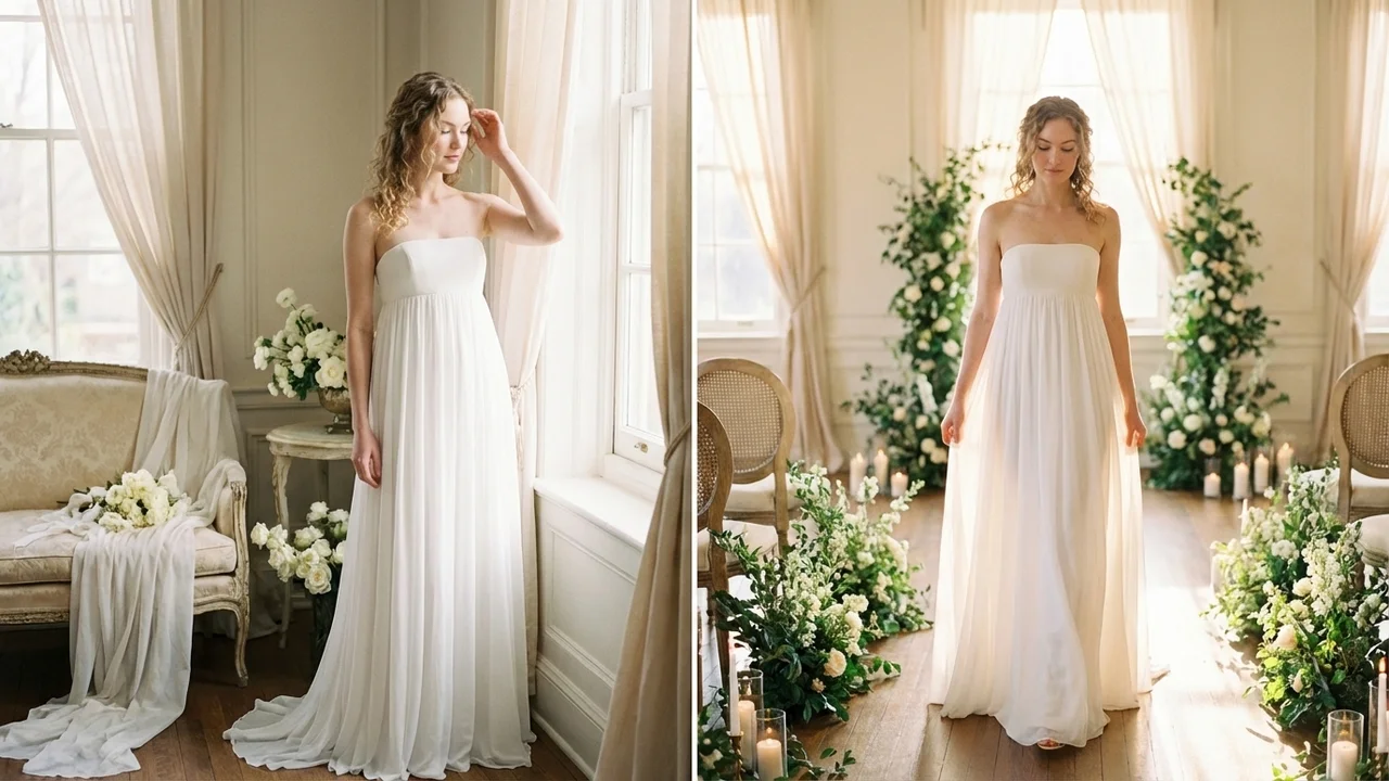 Strapless Chiffon Empire Waist Beach Dress - 5