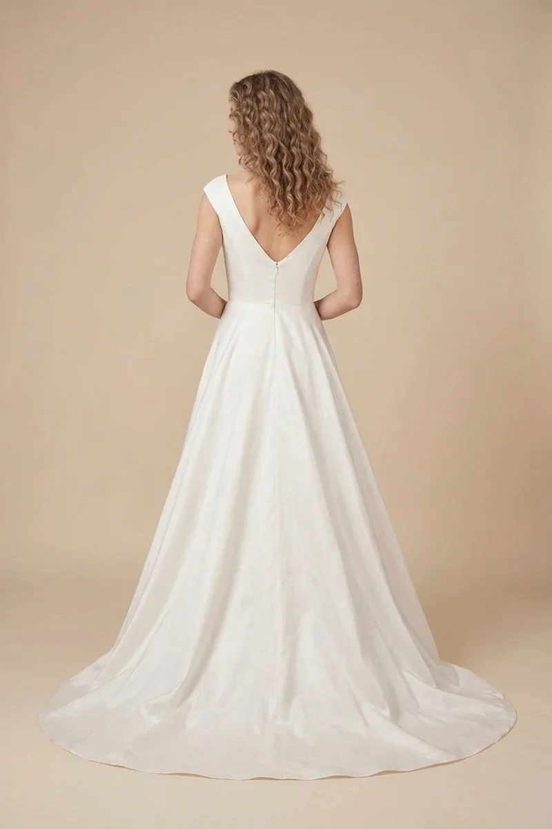 Isabelle Taffeta A-Line Wedding Dress with Pockets - 2