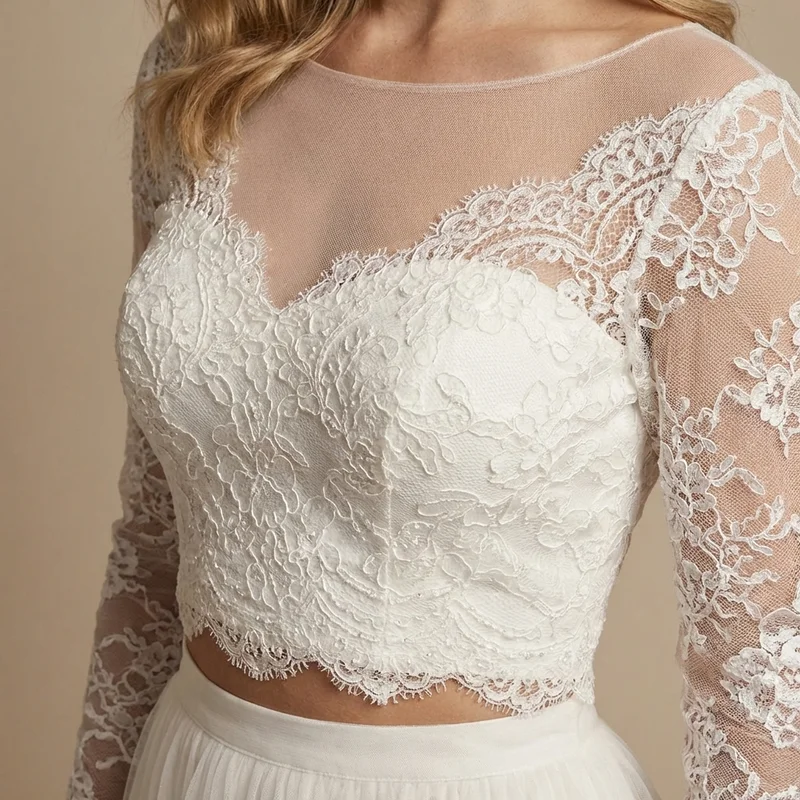 Aria Lace Crop Top & Tulle Skirt Two Piece Wedding Dress - 3