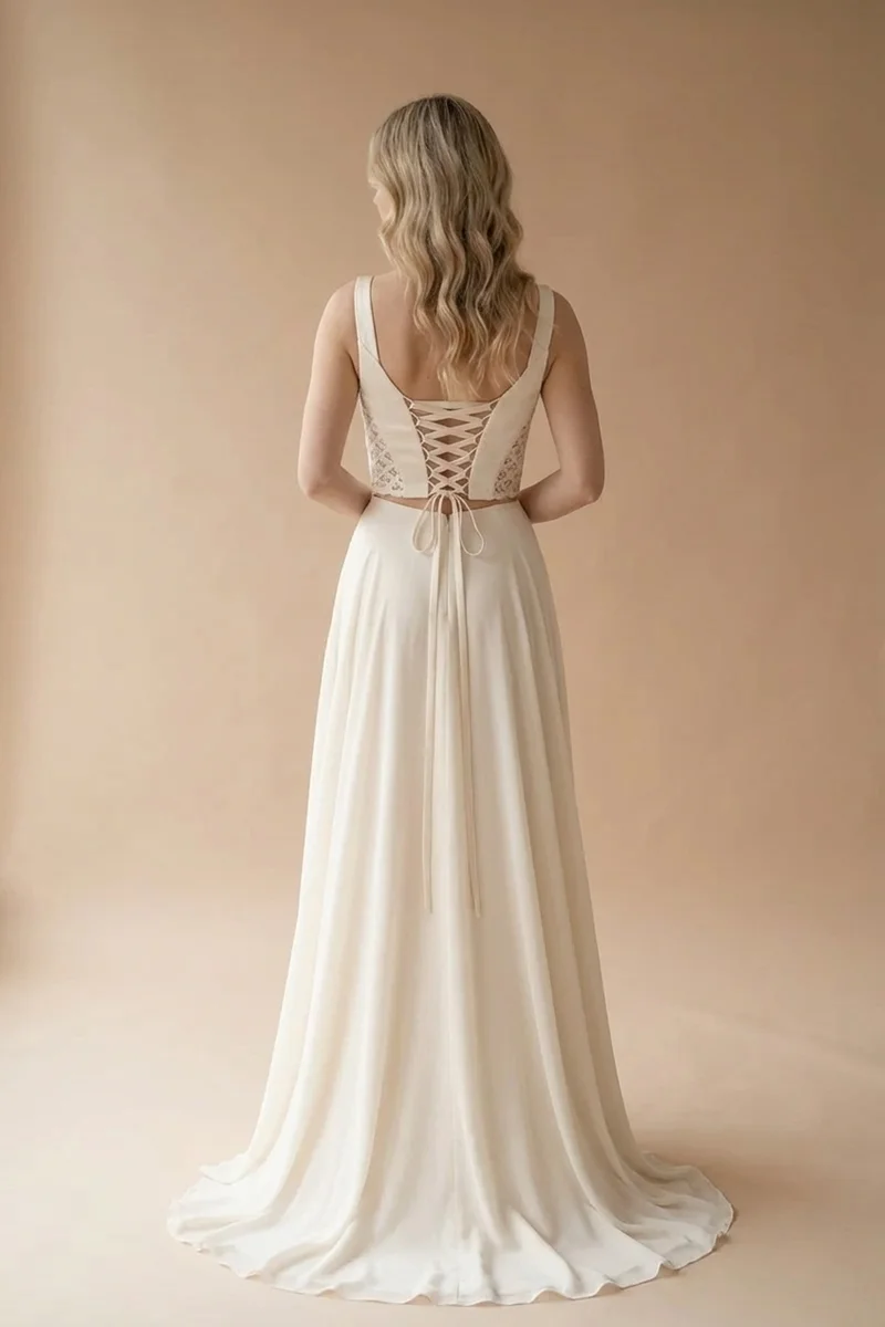 Bella Satin Bodice & Chiffon Skirt Two Piece Wedding Dress - 2