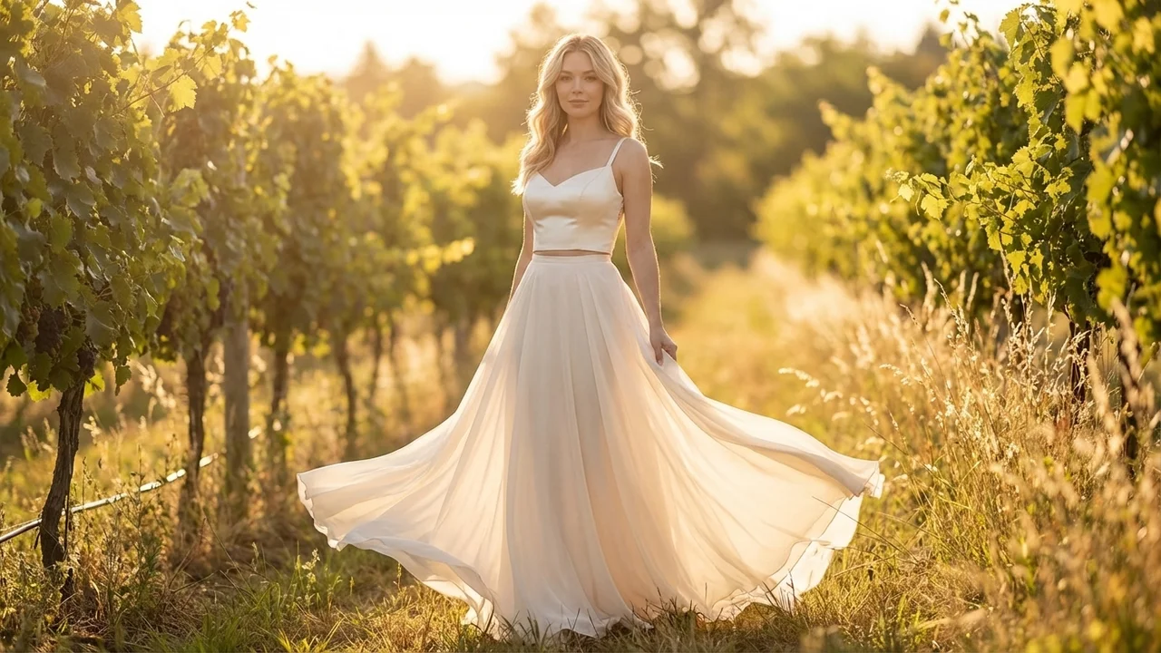 Bella Satin Bodice & Chiffon Skirt Two Piece Wedding Dress - 6