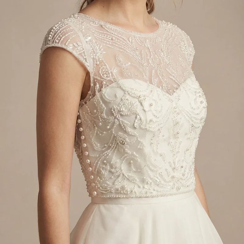 Clara Beaded Top & Organza Skirt Two Piece Wedding Dress - 3