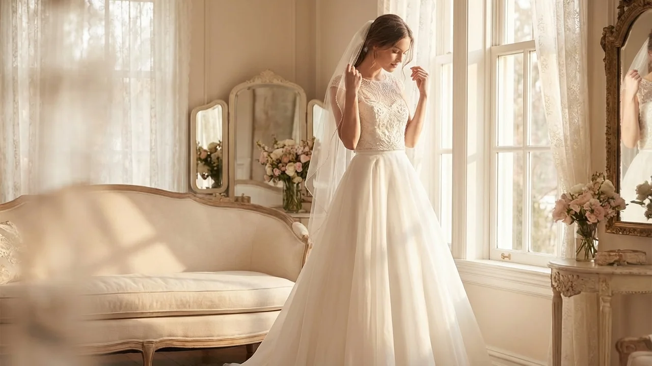 Clara Beaded Top & Organza Skirt Two Piece Wedding Dress - 5