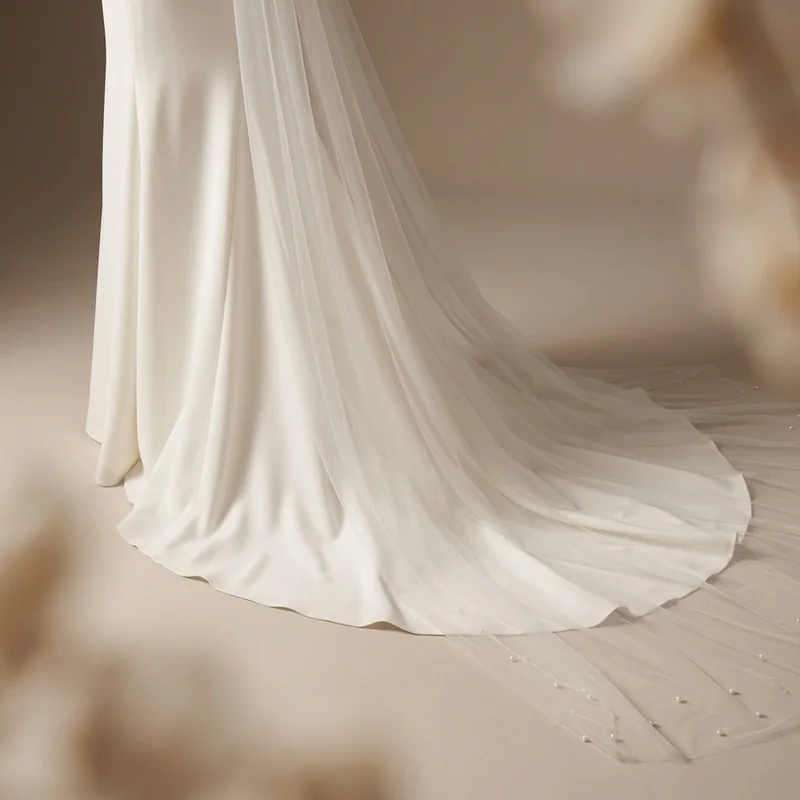 Modern Crepe Gown with Sheer 3/4 Sleeves - 4