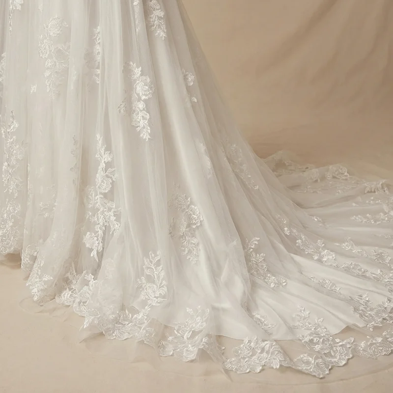 Romantic Lace V-Neck A-Line Wedding Dress - 4