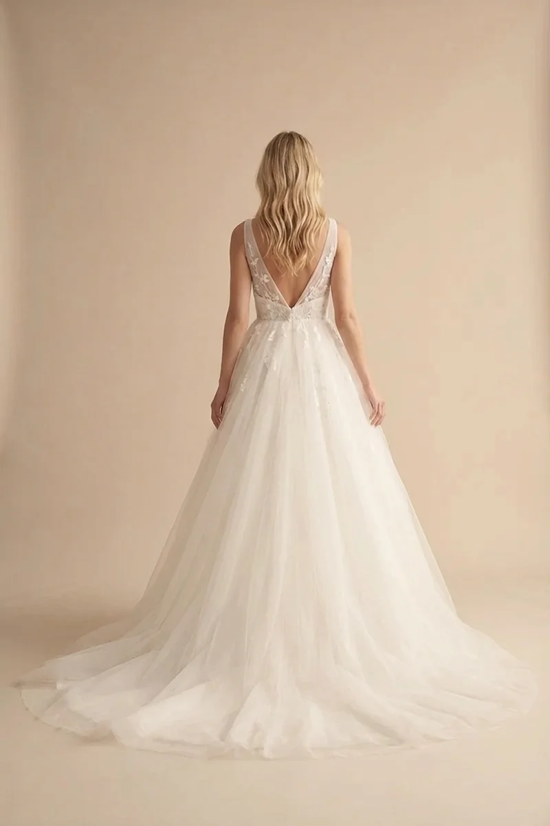 Dreamy Tulle V-Neck Princess Wedding Dress - 2