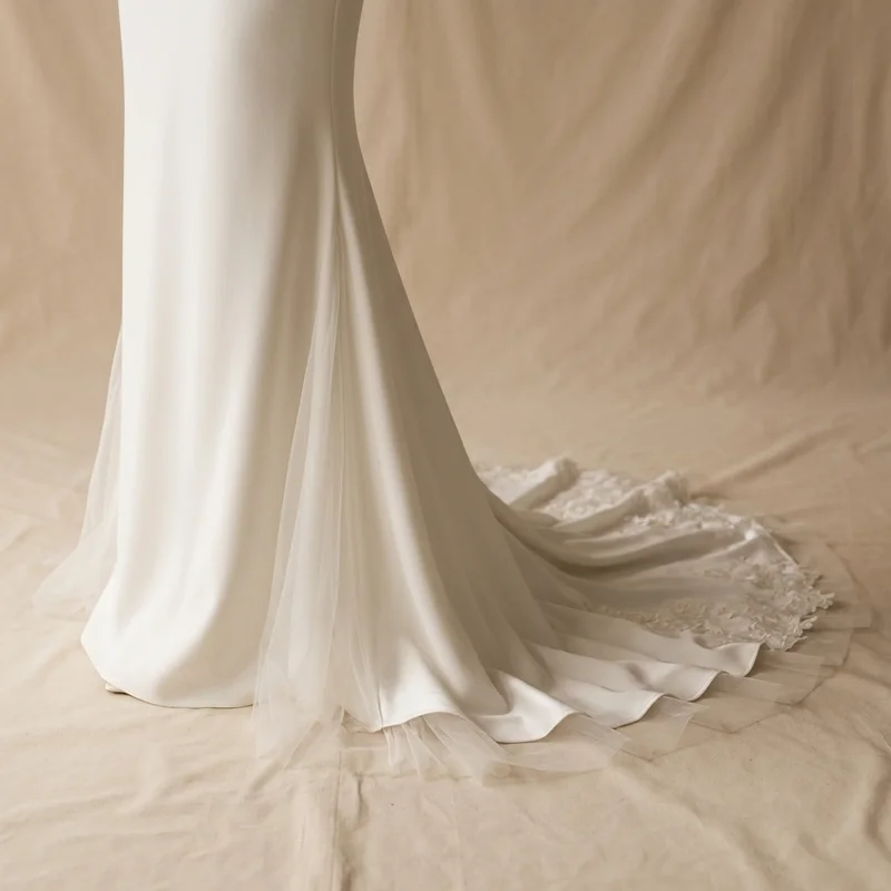 Simple White Crepe Slip Wedding Dress - 4