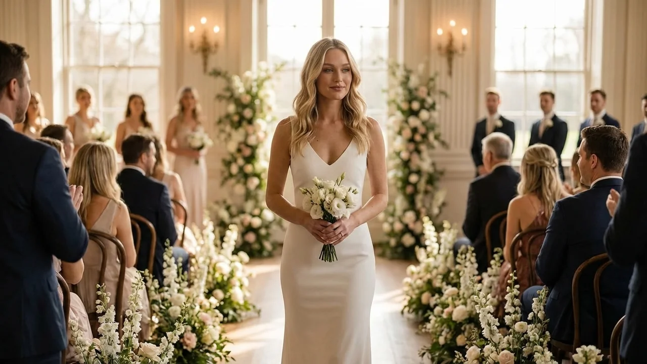 Simple White Crepe Slip Wedding Dress - 5