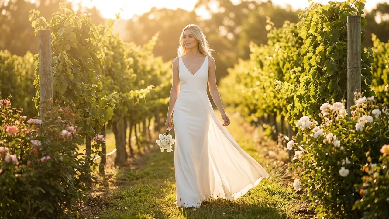 Simple White Crepe Slip Wedding Dress - 6