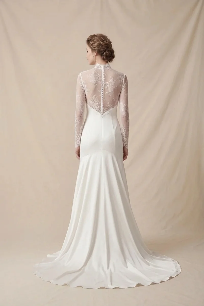 Eleanor Long Sleeve Satin Winter Wedding Dress - 2