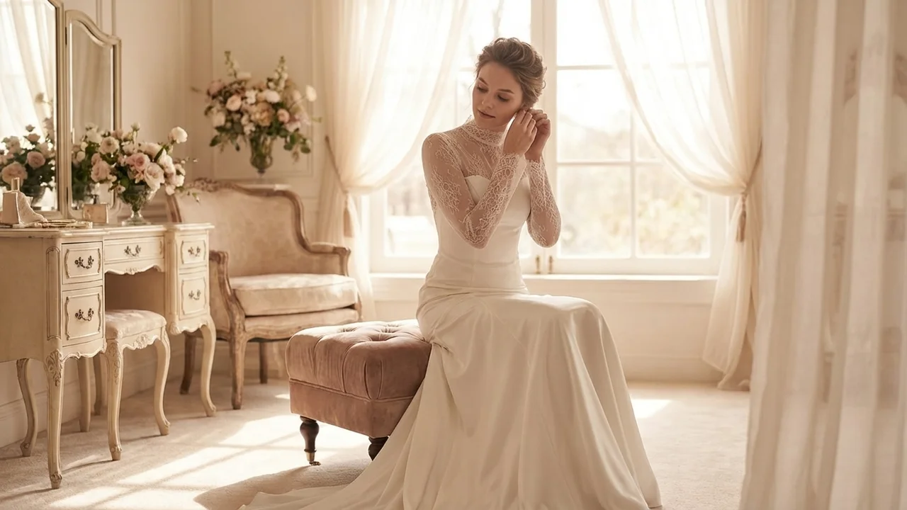 Eleanor Long Sleeve Satin Winter Wedding Dress - 5
