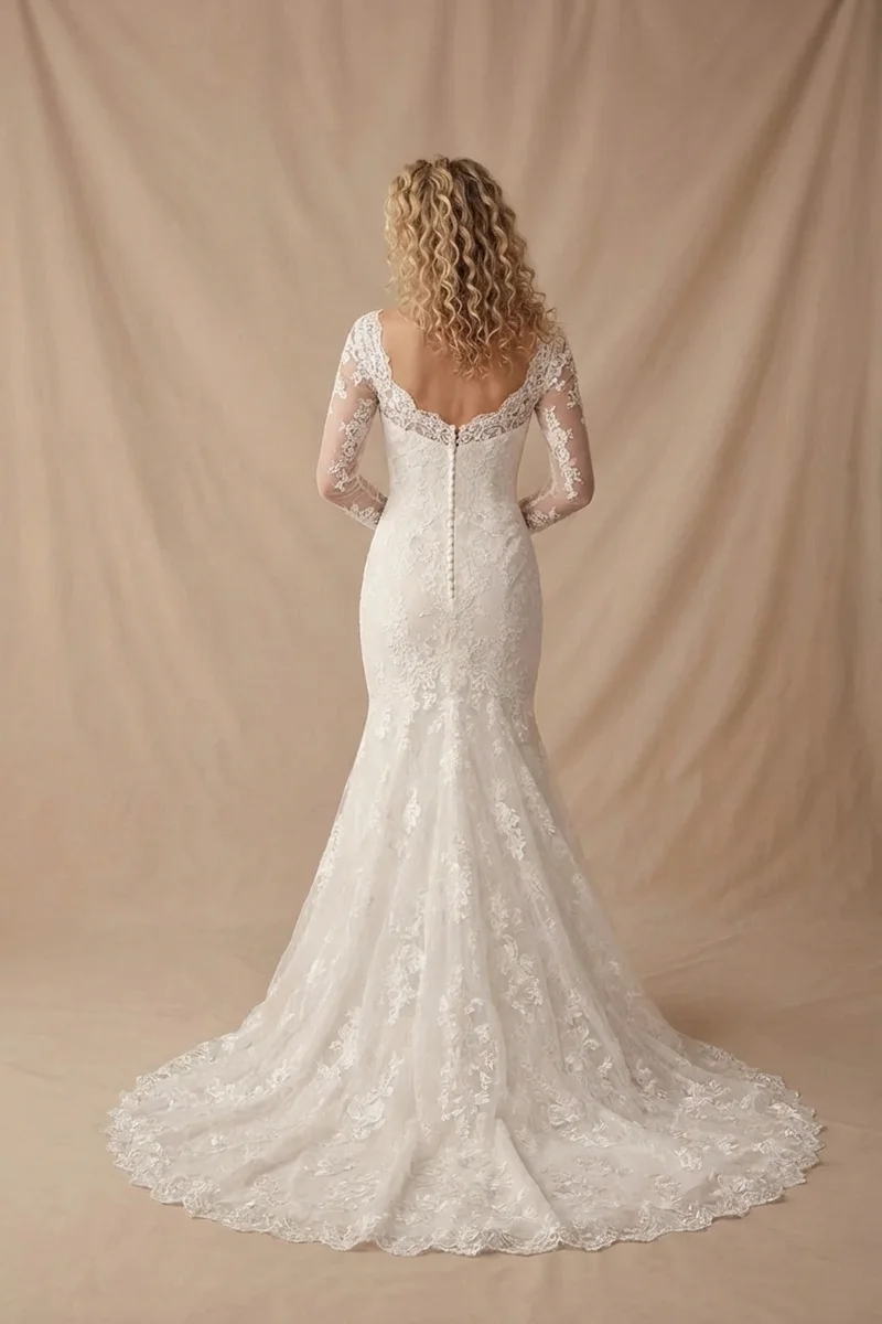 Genevieve Lace Long Sleeve Winter Wedding Dress - 2