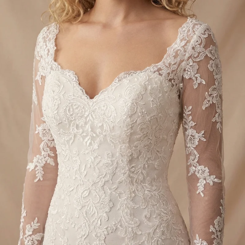 Genevieve Lace Long Sleeve Winter Wedding Dress - 3