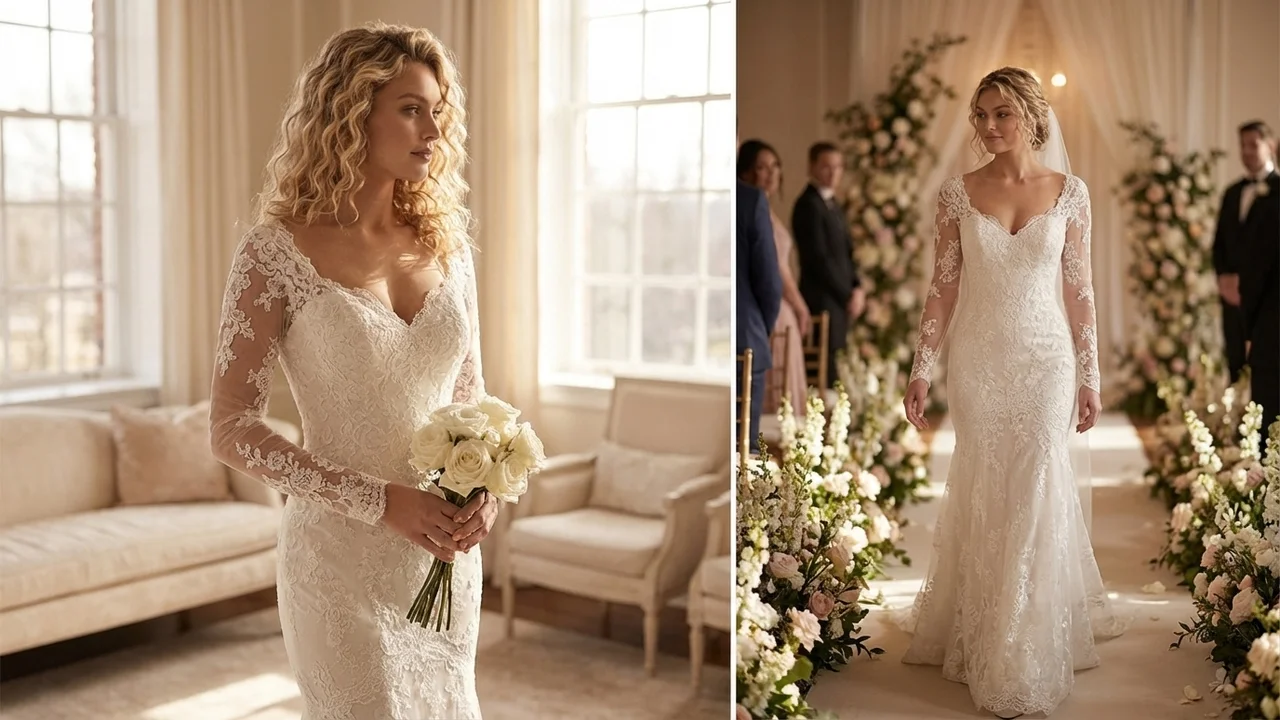 Genevieve Lace Long Sleeve Winter Wedding Dress - 5