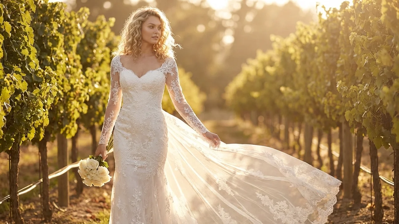 Genevieve Lace Long Sleeve Winter Wedding Dress - 6